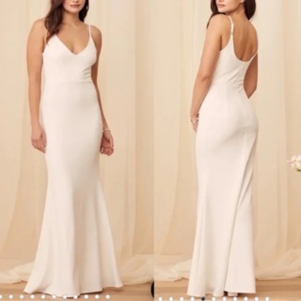Lulu's "Infinite Glory" White Skinny Strap Flare Hem Maxi Dress Women's Medium